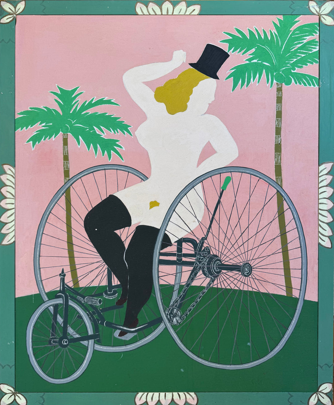 Wheel of Dharma, Tricycle, Large, Original Painting on Canvas, Framed