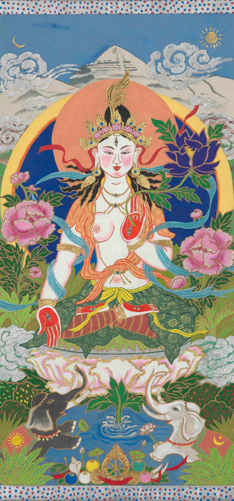 White Tara of Mt Kailash, Original Thangka Painting on canvas