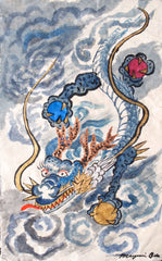 Blue Dragon, Original Painting on Rice Paper